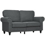 HOMCOM 61" Loveseat Sofa, Mid Century Modern 2 Seater Small Couch with Nailhead Trim, Rolled Arm, Fabric Upholstered Love Seat for Living Room and Bedroom, Charcoal Gray HOMCOM