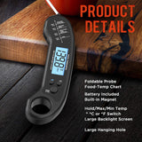 Meat Thermometer Digital, Instant Read Meat ThermometerI for Grill and Cooking, Waterproof Food Thermometer for Kitchen and Outside, BBQ, Turkey, Candy, Liquids, Beef ROUUO