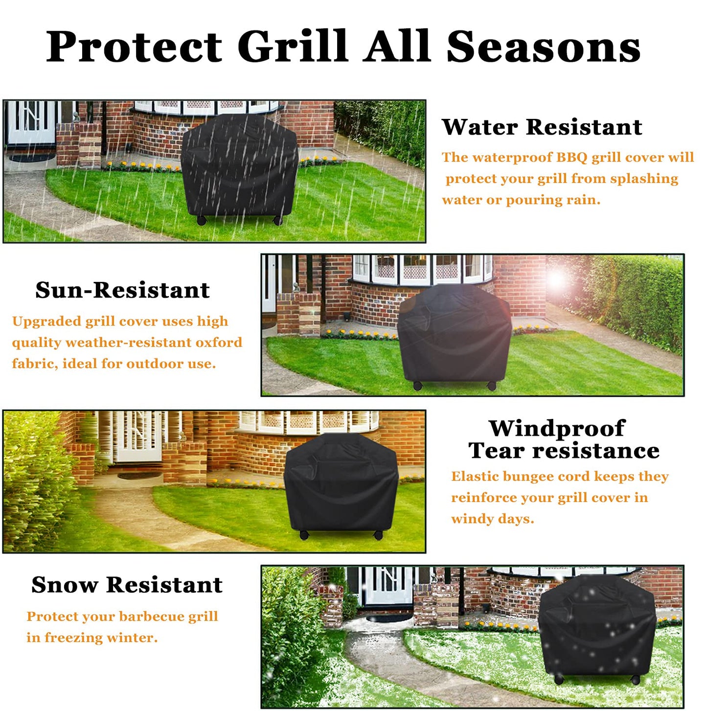 Grill Cover, BBQ Cover 58 inch,Waterproof BBQ Grill Cover,UV Resistant Gas Grill Cover,Durable and Convenient,Rip Resistant,Black Barbecue Grill Covers,Fits Grills of Weber,Brinkmann etc