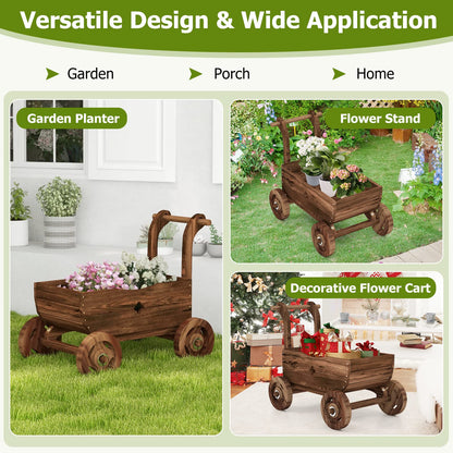 S AFSTAR Wooden Wagon Planter Box, Mobile Garden Planter with 4 Wheels, Handle, Drain Hole, Decorative Flower Planter for Indoor & Outdoor Decor, Wooden Flower Cart for Patio, Garden, Balcony - WoodArtSupply