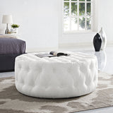 Modway Amour Faux Leather Button-Tufted Round Ottoman in White Modway