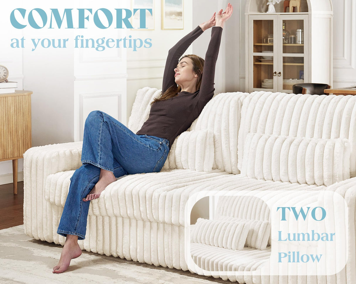 VanAcc 88 Inch Oversized Sofa, Modern Couch with Lumbar Pillows and Armrests, 3 Seater Couch- Cloud Sofas for Living Room, Beige VanAcc