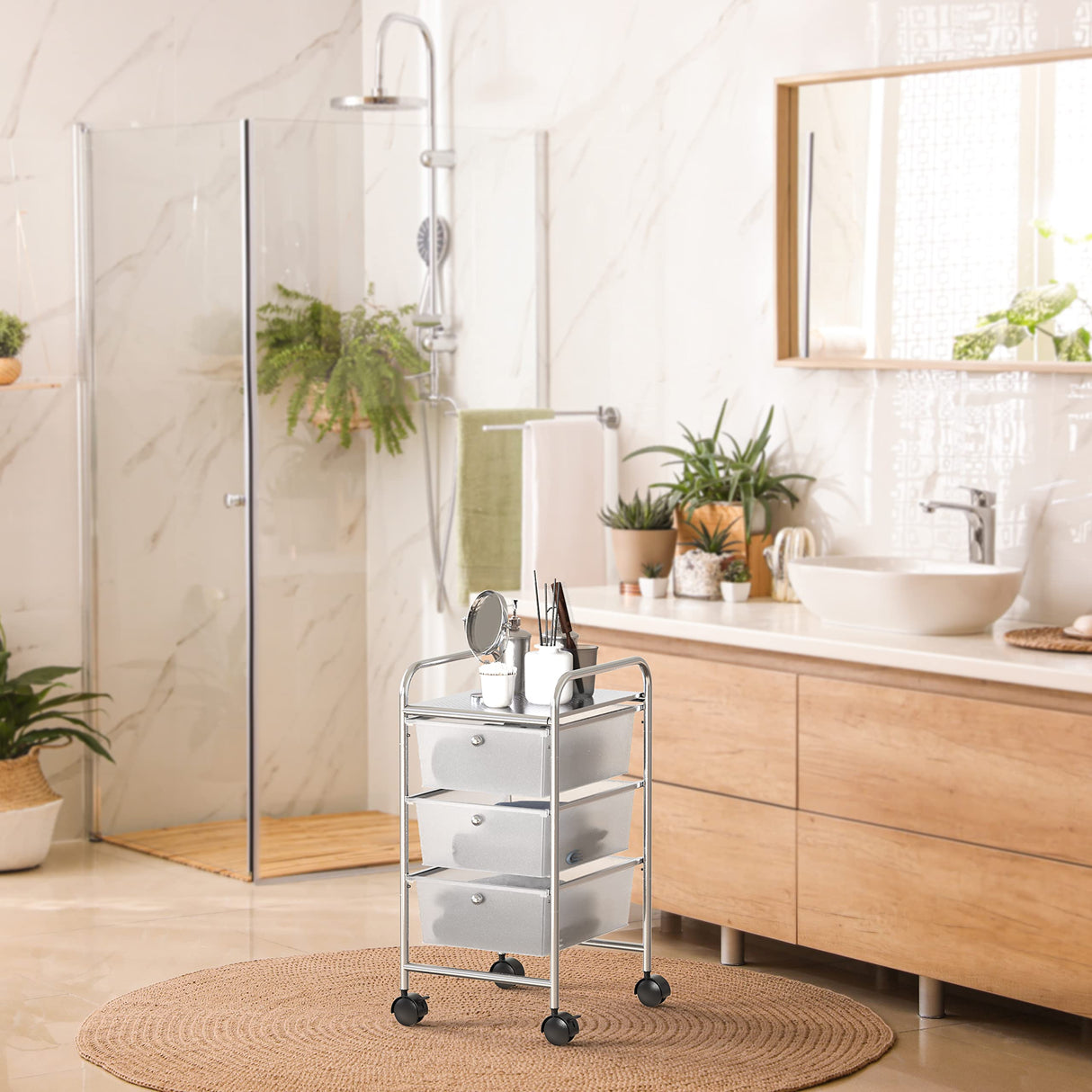 Simple Houseware Utility Cart with 3 Drawers Rolling Storage Art Craft Organizer on Wheels Simple Houseware