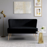 COSTAELM Alaia 46" Contemporary Wide Upholstered Velvet Loveseat Sofa Couch with Golden Metal Legs for Living Room, Black Costaelm