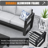 KHOLH 5 Piece Modern Aluminum Patio Furniture Set with Fire Pit Table, Outdoor Patio Sectional Conversation Metal Seating Sets with Olefin Cushion KHOLH