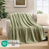 Geniospin Throw Blanket for Couch, Bed, Sofa – 280GSM Super Soft Lightweight Blanket with Stripe, 3D Ribbed Jacquard Blanket, Plush Fuzzy Cozy Throws, Warm and Breathable (Sage Green, 50x60 inches) Geniospin