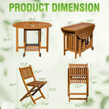 Greesum 5 Piece Patio Dining Set Outdoor Acacia Wood Furniture All-Weather Folding Round Table and Chairs for Backyard, Balcony, Porch, Deck, Garden, Light Brown Greesum