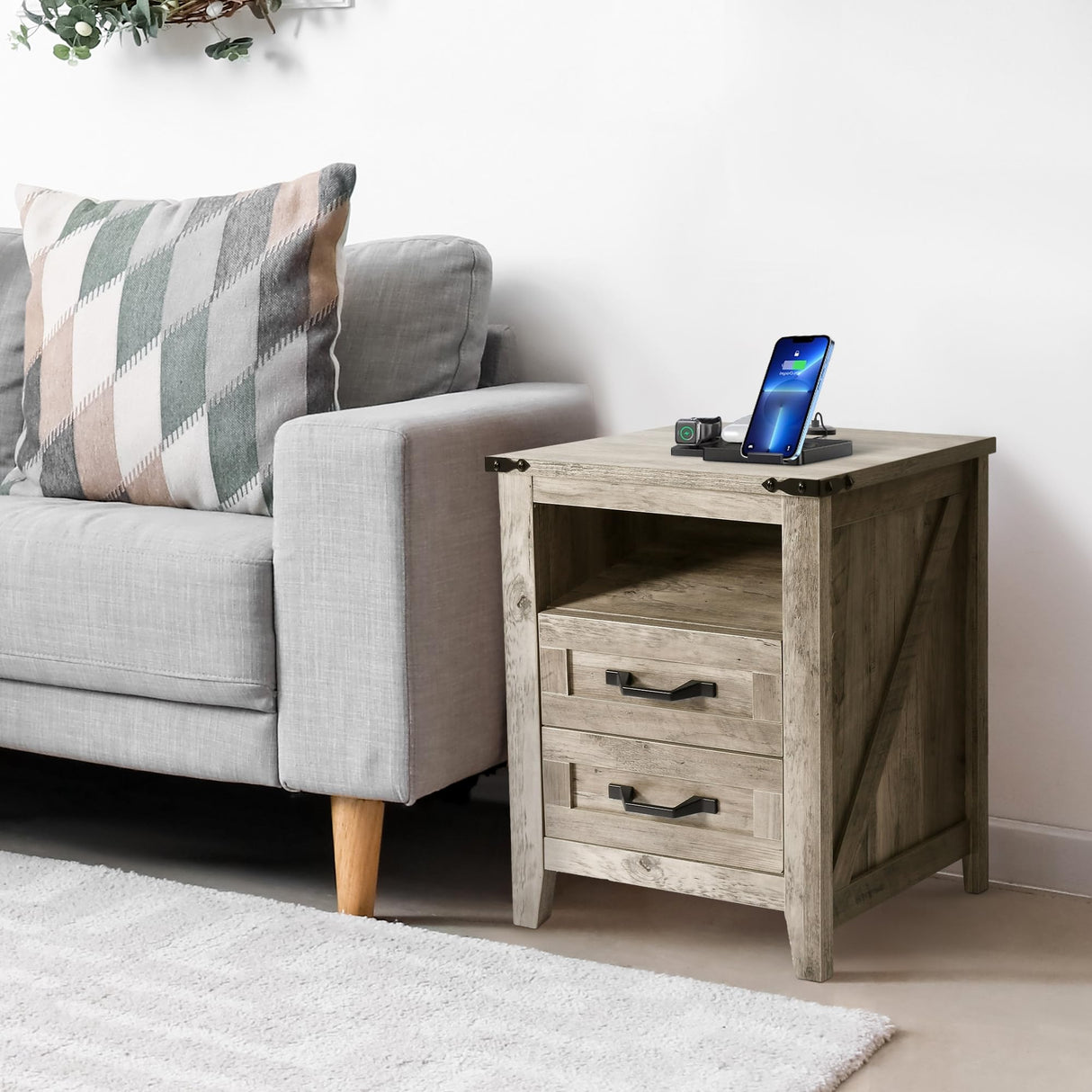 NEDYO 4PCS Farmhouse Dresser Set, Dresser and Nightstand Sets, Rustic Wooden Dresser Set. Including 6 Drawer Dresser & 4 Drawer Dresser & 2 Drawer Nightstand Set of 2 with USB. Light Rustic Oak NEDYO