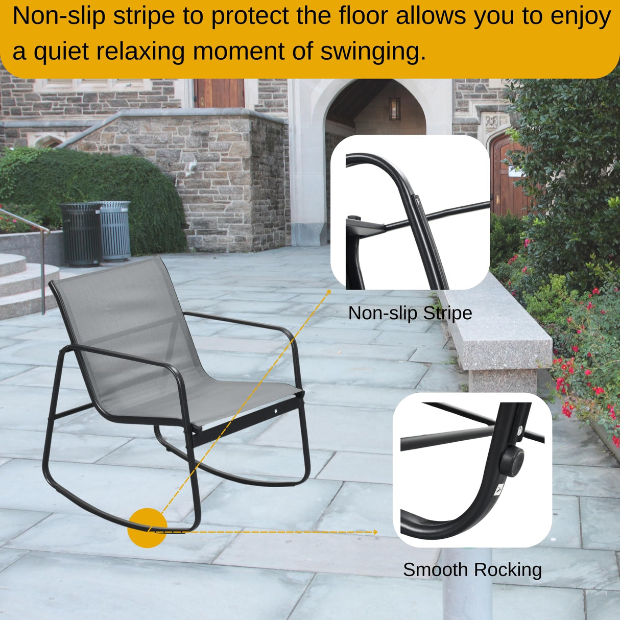 DWVO Gray 3-Piece Patio Bistro Set, Outdoor Textilene Furniture with 2 Rocking Chairs and Coffee Table for Backyard Lawn Garden Balcony Poolside DWVO