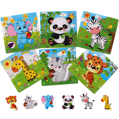 NASHRIO Wooden Puzzles for Toddlers 2-5 Years Old(Set of 6), 9 Pieces Preschool Educational and Learning Animal Jigsaw Puzzle Toy Gift Set for Boys and Girls