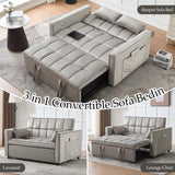 POYISOU Modern 3 in 1 Convertible Sleeper Sofa Couch Bed with USB, Adjustable Backrest Velvet Pull Out Sofa Bed, Loveseat Sleeper Couch, Couches for Living Room, Bedroom, Apartment, Light Grey POYISOU