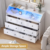 BORNOON 7 Drawer Dresser with LED Lights & Charging Station, Modern Wood Chest of Drawers for Bedroom, Wide Storage Dresser with Metal Handles & Anti-Tip Kit for Closet, Living Room, Entryway BORNOON