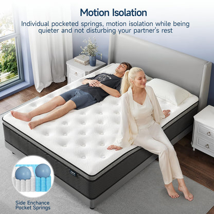 Twin Mattress, 14 Inch Hybrid Mattress in a Box with Memory Foam, Individually Pocket Spring for Motion Isolation & Edge Support, Medium Firm, Fiberglass-Free, Pressure Relief, Cool Sleep CertiPUR-US