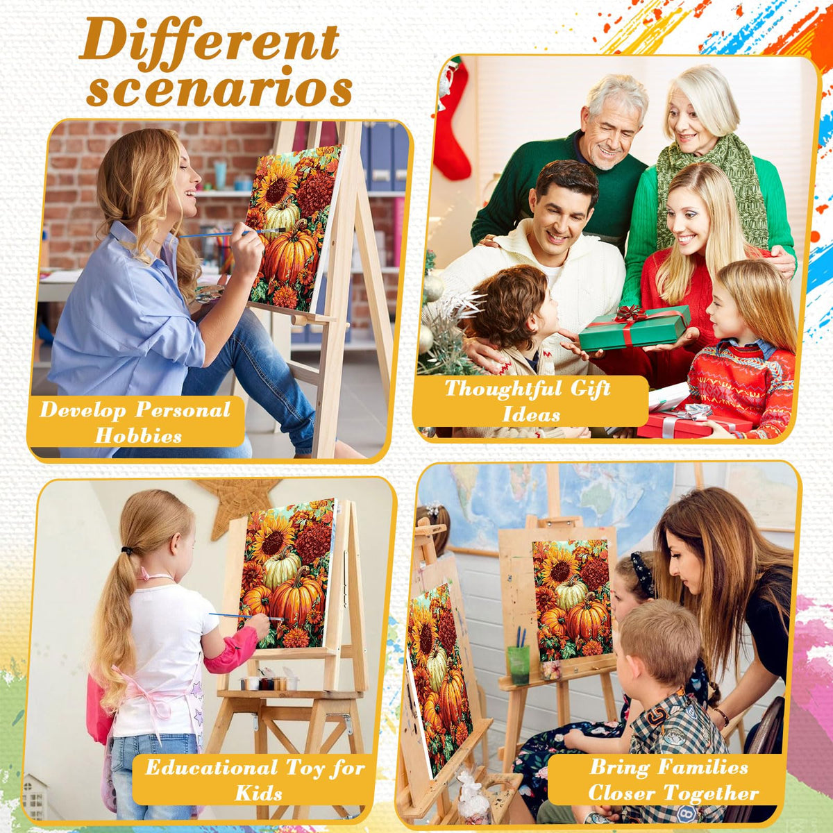 Skyboda Sunflower Paint by Numbers Kit for Adults Beginners with Frame, Fall Pumpkin Adult Paint by Number Kits on Canvas, Easy DIY Oil Painting Kits for Home Decor, 8x12in Skyboda