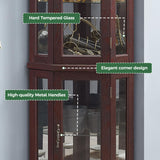 Trygoal 70" H Lighted Corner Curio Cabinet, Curved Wood Corner Cabinet with Tempered Glass Doors, Glass Display Case with Bulb for Living Room, Bedroom, Dark Cherry Trygoal