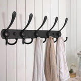 Dseap Coat Rack Wall Mounted - 5 Tri Hooks, Heavy Duty, Stainless Steel, Metal Coat Hook Rail for Coat Hat Towel Purse Robes Mudroom Bathroom Entryway (Black, 2 Packs) Dseap