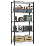 M MZG 1250 lbs 5 Tier Shelf Metal Storage Shelves Wire Rack Closet Organizers with Wheel for Garage Kitchen Bathroom Laundry Black 13.7" D x 23.6" W x 62.4" H M MZG