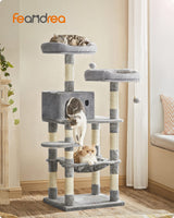 FEANDREA Cat Tree, Cat Tower for Indoor Cats, 56.3-Inch Cat Condo with Scratching Posts, Hammock, Plush Perch, Light Gray UPCT15W Feandrea