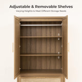 SICOTAS Rattan Armoire Wardrobe Closet Cabinet, 71" Tall Wardrobe Storage Cabinet with Doors, Larger Drawers and Hanging Rod, Boho Armoire Clothes Organizer for Bedroom, Laundry Room, Cloak Room, Oak SICOTAS