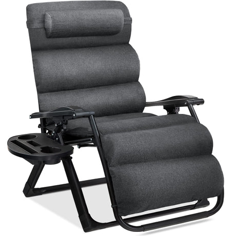 Best Choice Products Oversized Zero Gravity Chair, Folding Outdoor Patio Recliner, XL Anti Gravity Lounger w/Removable Cushion, Cup Holder, Side Tray, 350lb Capacity - Fossil Gray Best Choice Products