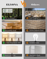 ELYONA Wood Tripod Floor Lamp for Bedroom, 3 Color Temperatures & Linen Shade, Modern Reading Standing Lamp with 9W LED Bulb, Mid Century Night Light for Farmhouse, Living Room, Office, Walnut ELYONA