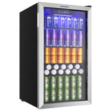 EUHOMY Beverage Refrigerator and Cooler, 126 Can Mini fridge with Glass Door, Small Refrigerator with Adjustable Shelves for Soda Beer or Wine, Perfect for Home/Bar/Office, Silver EUHOMY