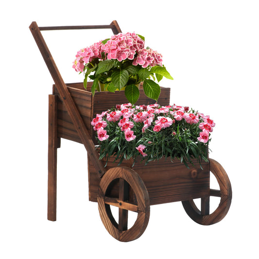 BIGTREE 2-Tier Wooden Cart Flower Box Display Wood Wagon Planter Garden Wagon Decor