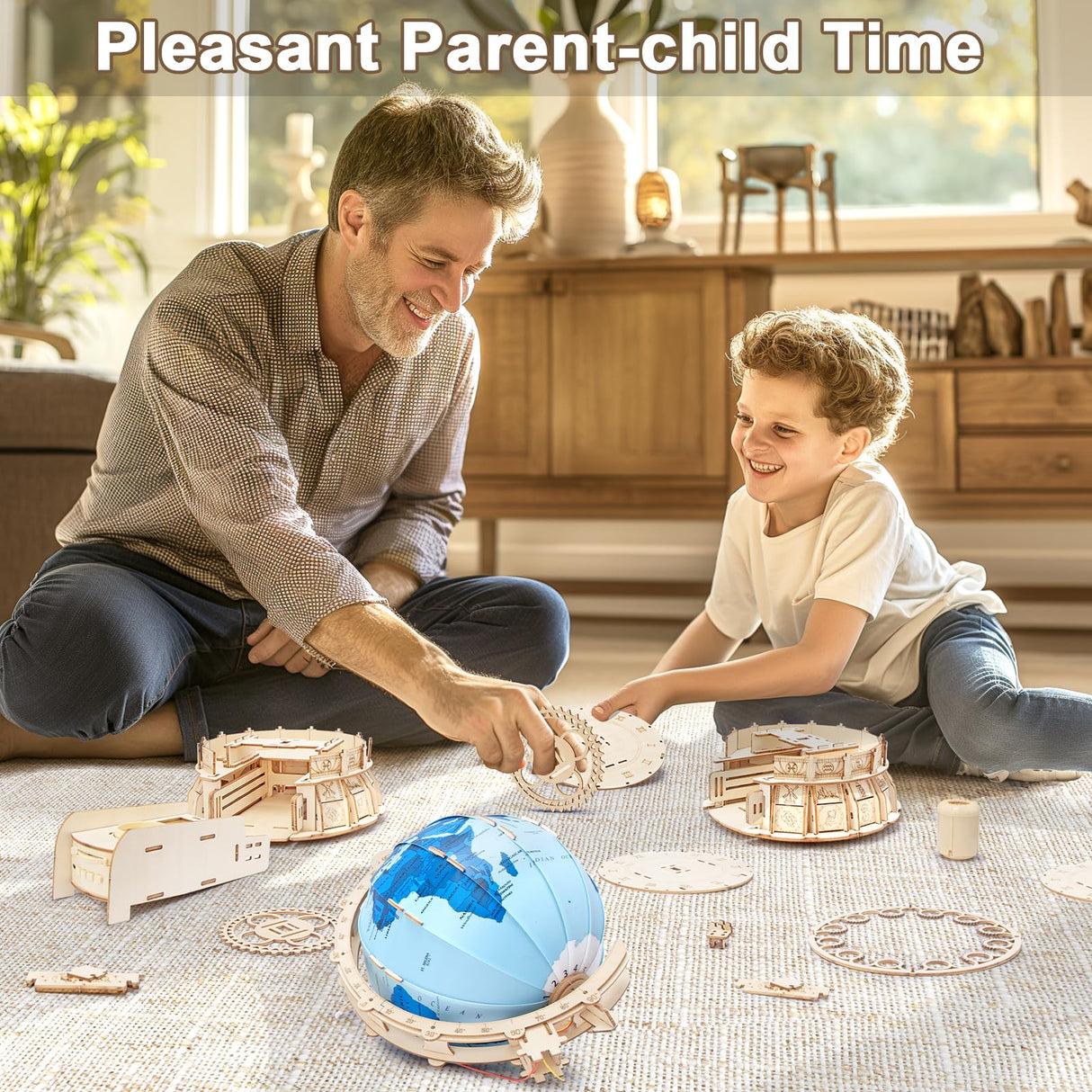 RMOKA 3D Wooden Puzzles for Adults Illuminated Globe with Stand 188pcs 3D Puzzles Model Kit Built-in LED Music Box Stem Toys Gifts for Adults/Teens RMOKA