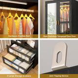 4 Doors Armoire Wardrobe Closet with LED and Mirror,71" H Freestanding Wooden Wardrobe Closet Cabinet for Bedroom w 2 Drawers,Wooden Clothing Storage Cabinet w Hanging Rod,Closets for Bedroom(Black) chartustriable