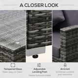 Outsunny 6 Piece Patio Furniture Set Outdoor Wicker Conversation Set All Weather PE Rattan Sectional Sofa Set with Ottoman, Cushions and Tempered Glass Table, Mixed Gray and Gray Outsunny