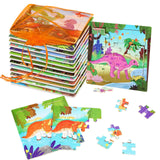 SANNIX 12 Pack Dinosaur Wooden Jigsaw Puzzles with 12 Organize Bags, Dinosaurs Animals Toddlers Puzzles for Kids Ages 3 4 5, Party Favors Educational Learning Travel Toys for Boys Girls SANNIX