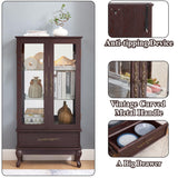 nifoti 51" H Lighted Curio Cabinet Display Case, Glass Curio Cabinet with Adjustable Shelves,Tempered Glass Door and Drawer, Wooden Cabinets w/Mirrored Back Pane for Living Room (Dark Cherry) nifoti