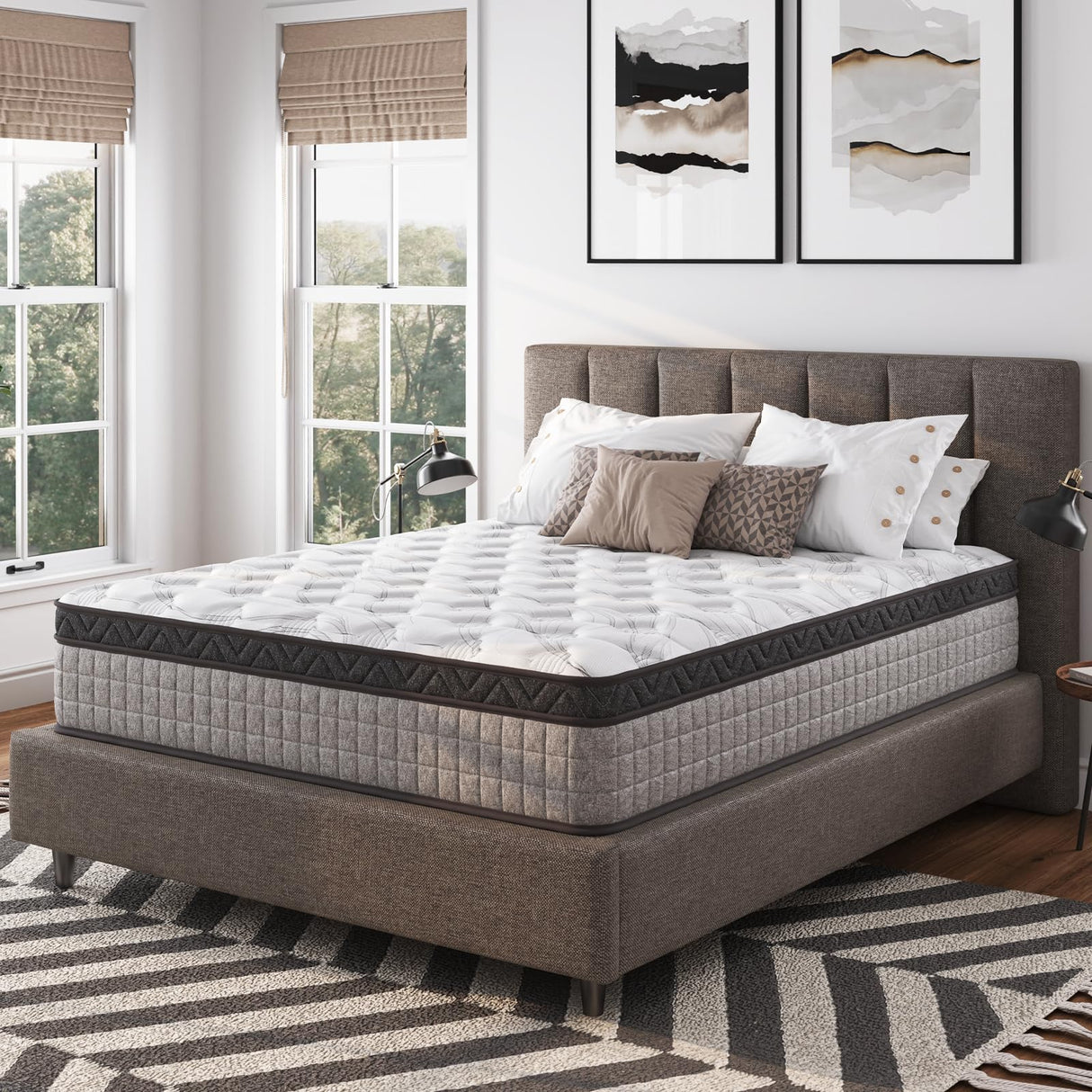 Twin Size Hybrid Mattress, 12 Inch, Gel Memory Foam & Individually Pocket Innerspring, Medium Firm, Grey MTSVMP