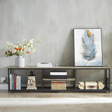 VECELO TV Stand with Power Outlets for Televisions up to 80Inch, 70" Media Entertainment Center with Charging Station 3-Tier Open Storage Shelves with Metal Frame for Living Room/Bedroom，Grey VECELO