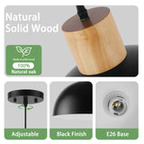 QianZhan Solid Wood Pendant Light 3 Pack, Modern Matte Black Pendant Lights Fixtures Adjustable Dome Hanging Lighting,for Kitchen Island Dining Room Restaurant Office Farmhouse QianZhan