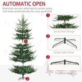 HOMCOM 7.5 Foot Artificial Christmas Tree, Pine Hinged Xmas Tree with 1218 Realistic Branches, Steel Base, Auto Open, Green HOMCOM