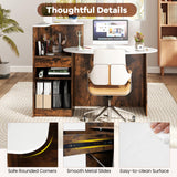 Giantex Reception Desk, Front Counter Desk with Lockable Drawer, Oval Tabletop & Adjustable Shelf, Retail Register Stand, Checkout Table for Office Beauty Salon Reception Room (White & Rustic Brown) Giantex