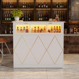 PAKASEPT Reception Desk with LED Lights, L-Shaped Modern Front Desk with Glass Display Shelf, Reception Counter Table for Lobbies, Salons, Retail, Home Offices (White) PAKASEPT