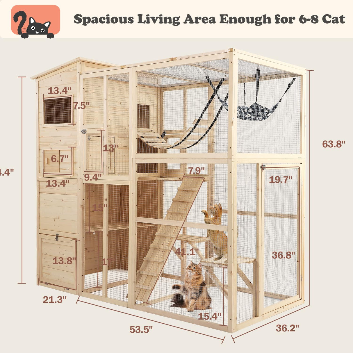 QUYZE Catio Outdoor Cat Enclosure, Large Outdoor Cat House for Mulitiple Cats, 4 Tiers Walk in Catio for Cats Outdoor Patio, 4 Tiers Cat Houses with Weatherproof Roof, Hanging Hammock, Bridge QUYZE
