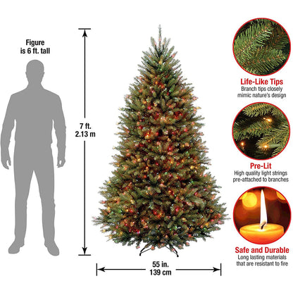 National Tree Company Pre-Lit Artificial Full Christmas Tree, Green, Dunhill Fir, Multicolor Lights, Includes Stand, 7 Feet