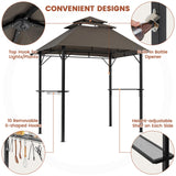 Yaheetech 8×5' Grill Gazebo, 3-Tier Outdoor BBQ Gazebo with Height-Adjustable Shelves & 10 S-Shaped Hooks & Built-in Bottle Opener, Brown Yaheetech