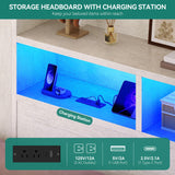 YITAHOME Beds with Trundle, Full Size Bed Frame with Bookcase Daybed Storage Headboard and Charging Station, RGB LED Lights Bed with Wooden Support for Bedroom, No Box Spring Needed, Noise Free, White YITAHOME