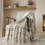 EVERGRACE Plaid Chenille Throw Blanket for Couch, Super Soft Cozy Decorative Farmhouse Plaid Throw with Tassels, Lightweight Chenille Knit Throw for Bed Sofa Gift Home Decor, Beige 50”x60” EverGrace