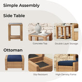 CHITA 5 Pieces Wicker Patio Furniture Set, Outdoor Conversation Set with 2 Pieces Rattan Swivel Chairs, 2 Pieces Ottomans, Thickened Cushions and Side Table, Blue Cushions with Brown Wicker CHITA