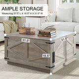 Farmhouse Coffee Table with Storage, Lift Top Coffee Table Square Wood Center Table with LED Light, Charging Station and Hidden Compartment Coffee Tables Rustic Furniture for Living Room (Gray) Jocoevol