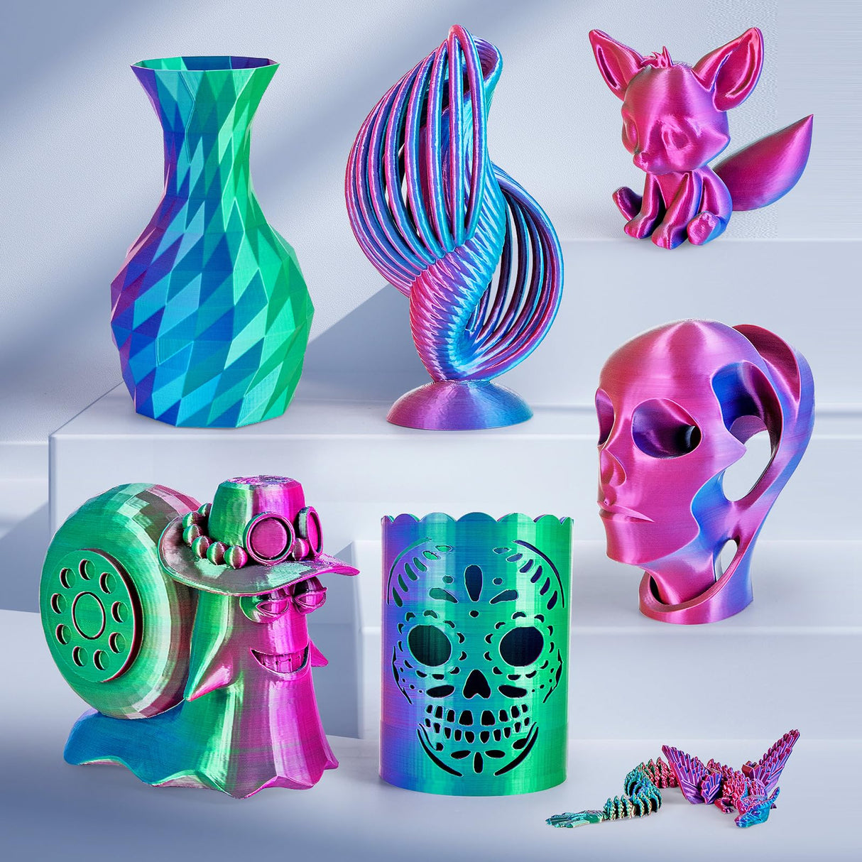 dikale Silk Triple Color PLA+ 3D Printer Filament 1.75mm, No Tangle Shiny Filament Net Weight 250g Spool (0.55lbs), 3-in-1 Silk PLA Pro Plus, Rose Red+Sky Blue+Green dikale