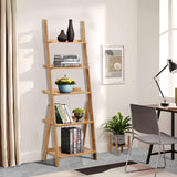 DOUSY- 5-Tier Bamboo Ladder Shelf Ladder Bookshelf Plant & Flower Stand Bookcase, Freestanding Storage Rack Organizer Display Shelf for Living Room, Home Office, Bedroom, Balcony, Natural Wood DOUSY
