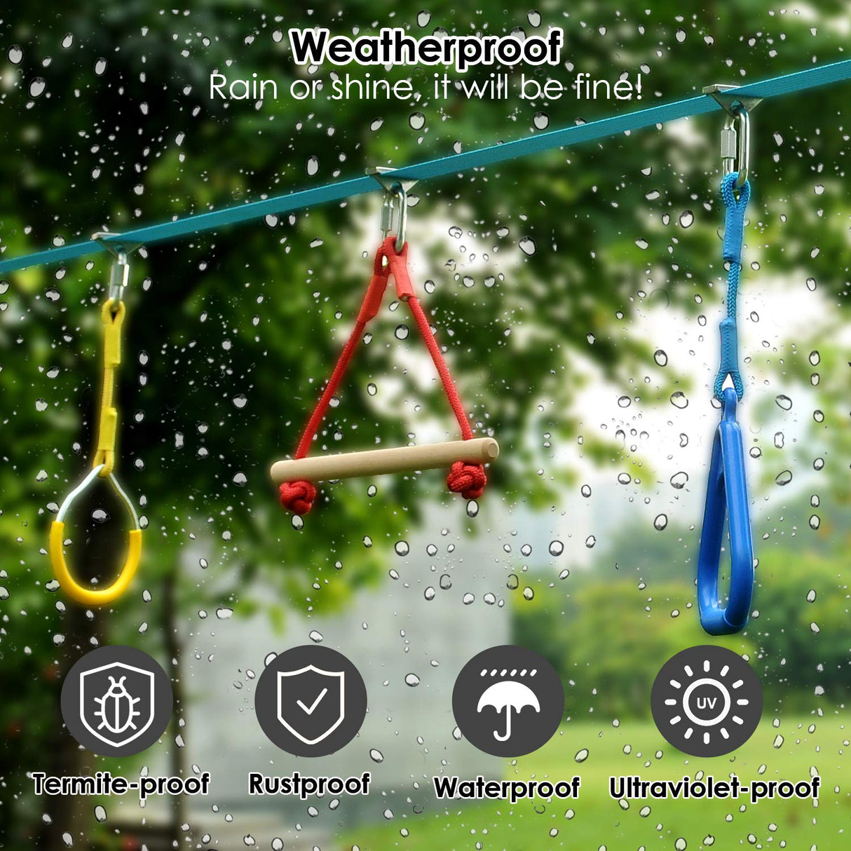 hooroor Ninja Warrior Obstacle Course for Kids and Adults - 66FT Slackline with Tree Climbing Rock Holds, Swing Seat, Monkey Bars, Ring Wheel, Rope Ladder - Outdoor Training Playset hooroor