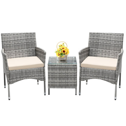 Devoko 3 Pieces Patio Furniture Sets Clearance PE Rattan Wicker Chairs with Table Outdoor Garden Porch Furniture Sets (Light Grey)