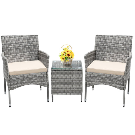 Devoko 3 Pieces Patio Furniture Sets Clearance PE Rattan Wicker Chairs with Table Outdoor Garden Porch Furniture Sets (Light Grey) Devoko
